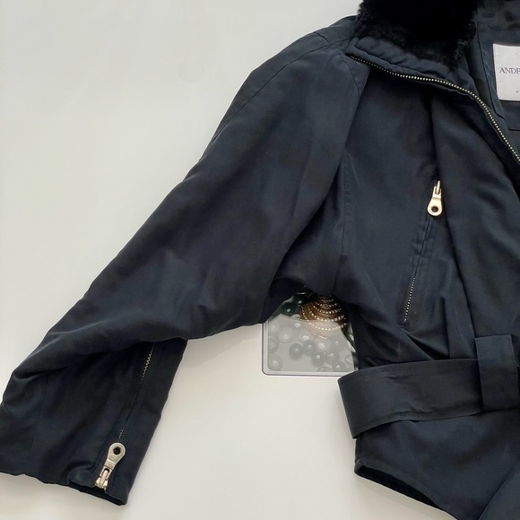 ANDREW MARC New York Black Silver Hardware Accents Fur Hood Ladies Size: Small - Picture 4 of 11